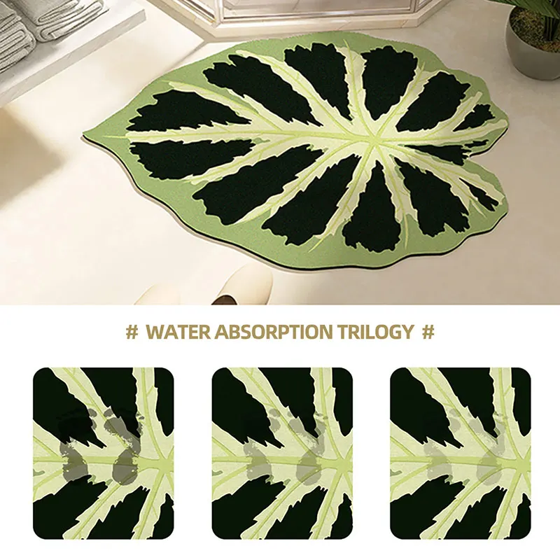 Green Leaf Bath Mat Absorbent Bathroom Floor Foot Mats Carpet Anti-Slip Room Rugs Toilet Shower Pad Entrance Door Mat