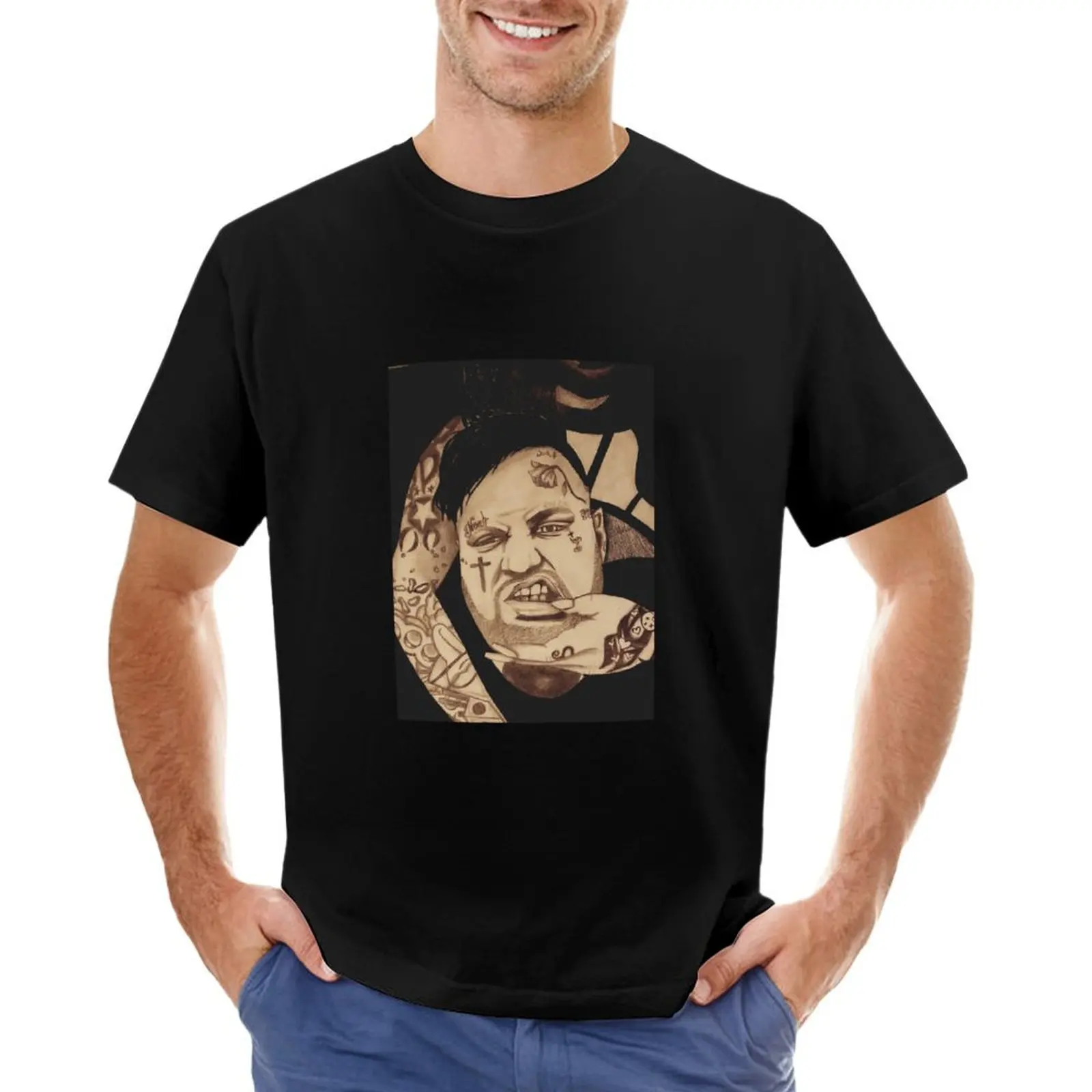 

Jelly Roll Hand Drawn Portrait T-Shirt street wear blacks tops shirts graphic men t shirts
