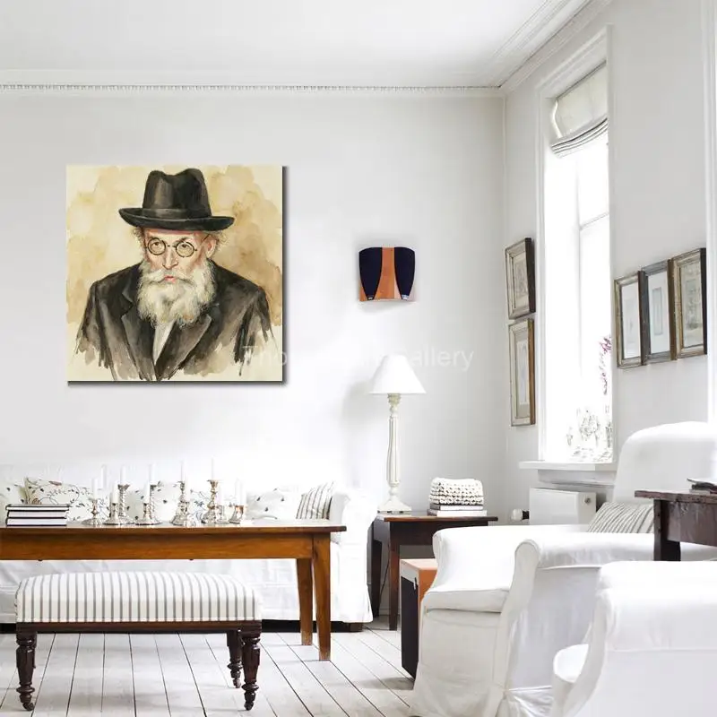 Large Judaica Canvas Print Rav Chaim Kanievsky Traditional Jewish Portrait Rabbi Wall Art Gift Decor for Living Room Synagogue 