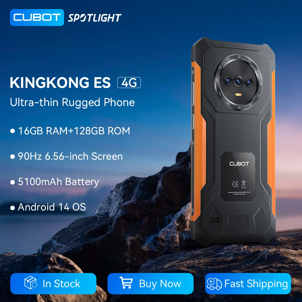 Cubot KingKong ES Ultra-thin Rugged Android Smartphone, 16GB RAM(6GB+10GB), 128GB ROM, 6.56