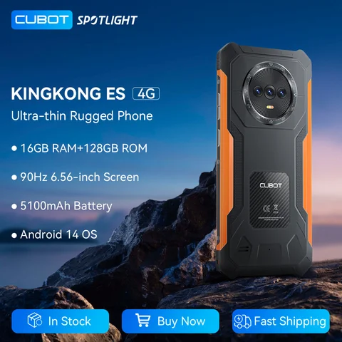 Smartphone Android robuste Ultra-fin Cubot King Kong ES, écran 6,56" 90 Hz, 16 Go de RAM (6 Go + 10 Go), 128 Go de ROM, appareil photo 48 MP, téléphone 4G