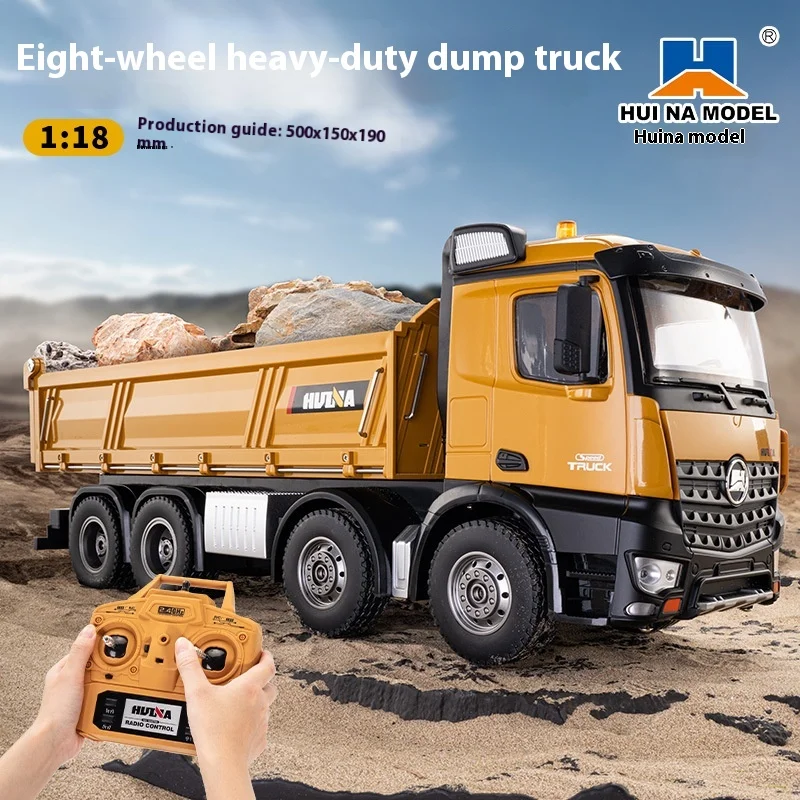 

New 12-Channel Remote Control 1:14 Scale Heavy-Duty Alloy Dump Truck 8-Wheel RC Toy with Lights Full-Scale Engineering Toy Truck