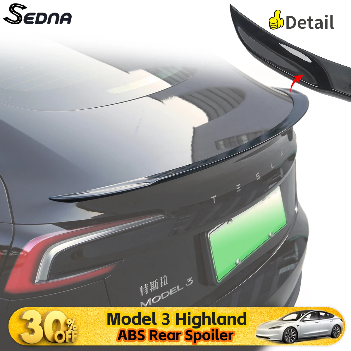 For Tesla Model 3 Highland 2024 ABS Rear Trunk Wing P version Tesla Rear Spoiler Black Carbon Model 3 + Auto Accessories