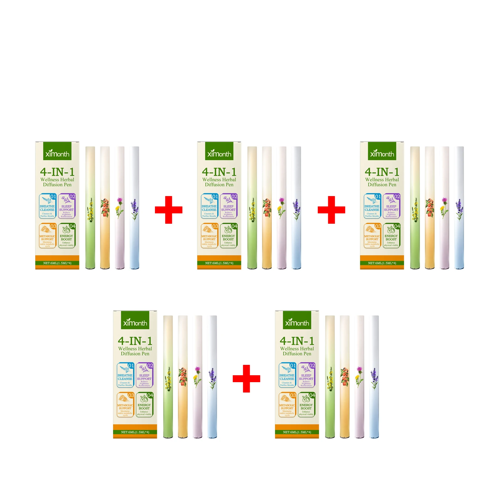 4 In 1 Natural Herbal Diffuser Pen Lung Cleanse Detox Inhaler Aromatherapy Anti Fatigue Stress Reduce Insomnia Improve Sleep Aid