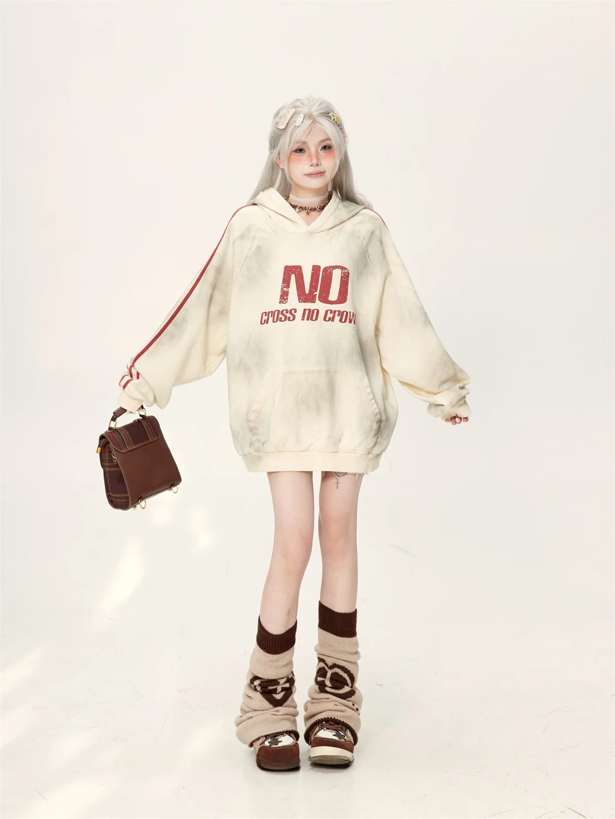 

Oversize American High Street Loose Dyed Sweatirt Women's Hooded Spring Autumn Korean Lazy Sle Hat irt