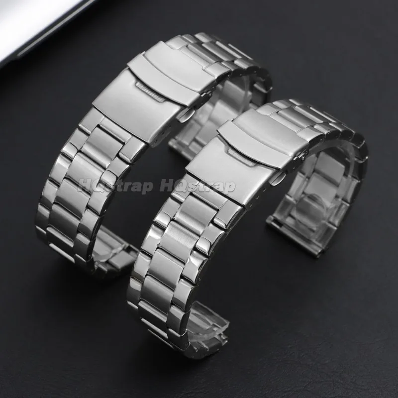 Dual Flat Curved End Stainless Steel Watch Strap 20mm 22mm 24mm Adjustable Metal Bracelet Universal Replacement Band for Male