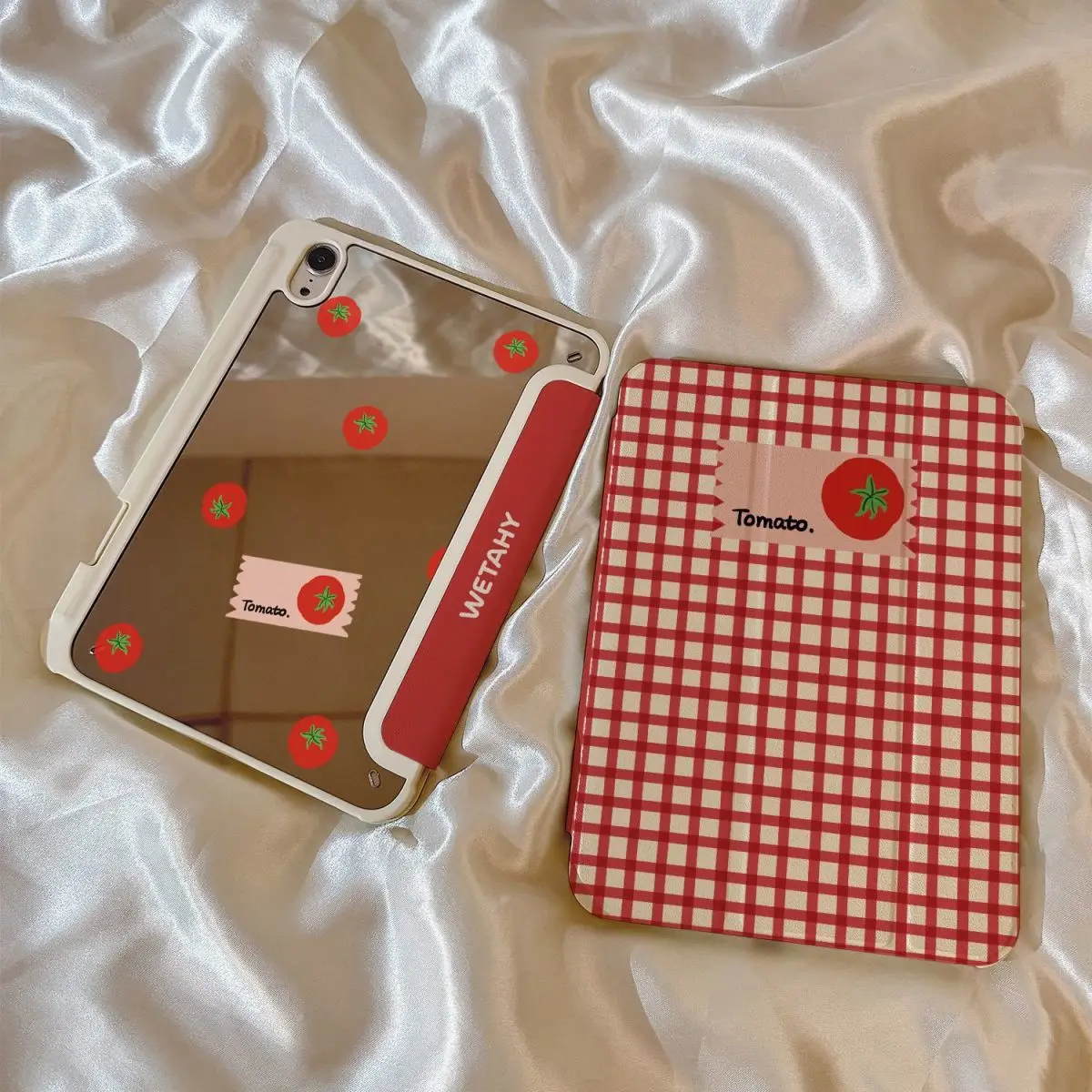 Mirror Cute Smiling Face Tomato Grid For iPad 11th A16 10 9 8 7 5 Pro 13 11 M5 M4 M3 M2 12.9'' Air  4 3 2 1 Mini 7 6 8.3'' Cover