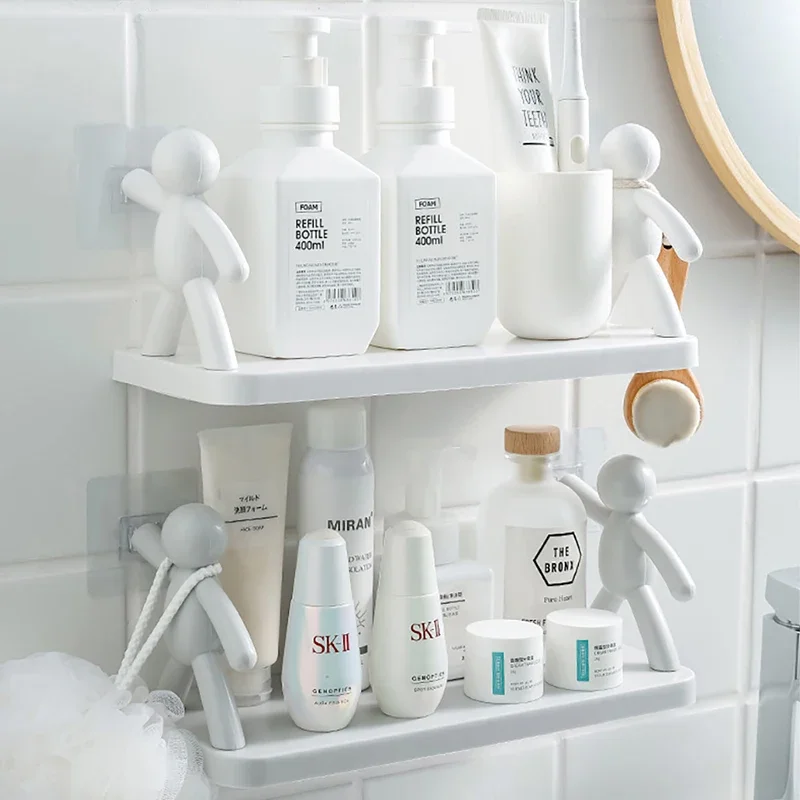 Wall-Mounted Bathroom Shelf Partition Storage Rack For Cosmetic Kitchen Organizer Plastic Shelf Household Bathroom Accessories