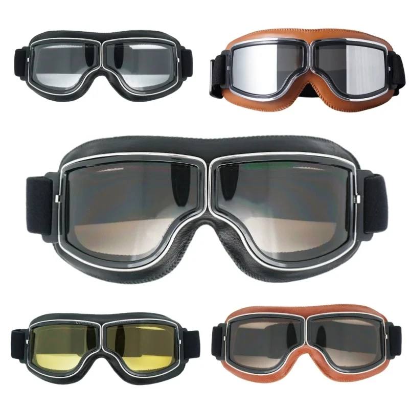 Windproof Motorcycle Helmet Glasses Leather Safety Protective Anti-glare Motocross Cross-country Steampunk Glass Various Styles