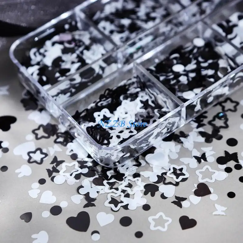 T21F قلب مسمار الفن الترتر على شكل قلب رقائق زينة DIY مسمار مانيكير التبعي