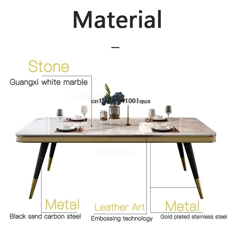 Light Luxury Dining Room Table Kitchen Furniture Marble Tabletop Home Furniture Rectangle Table Sets