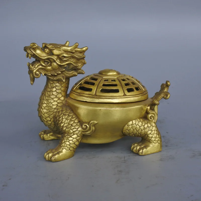 Special Offer # HOME OFFICE TOP decoration ART Business talisman Mascot lucky Gold dragon turtle brass FENG SHUI Ashtray Statue