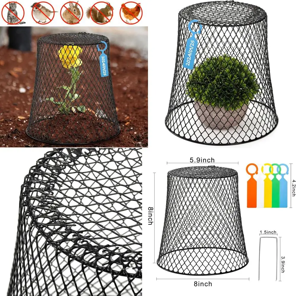 

10-Pack Chicken Wire Plant Covers with 30 Stakes, 20 Labels, and Metal Cage Protector for Pest Control