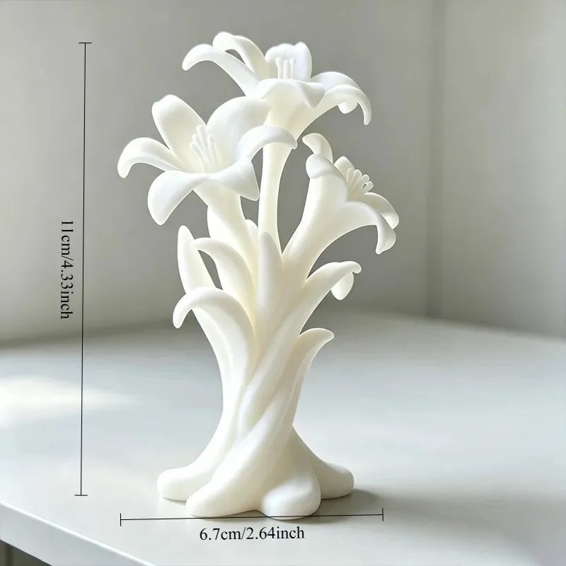 Miniature Figurine White Lily Flower Bouquet 3D Printed Botanical Statue Modern Desk Decor Valentine Day Gift Office Ornament