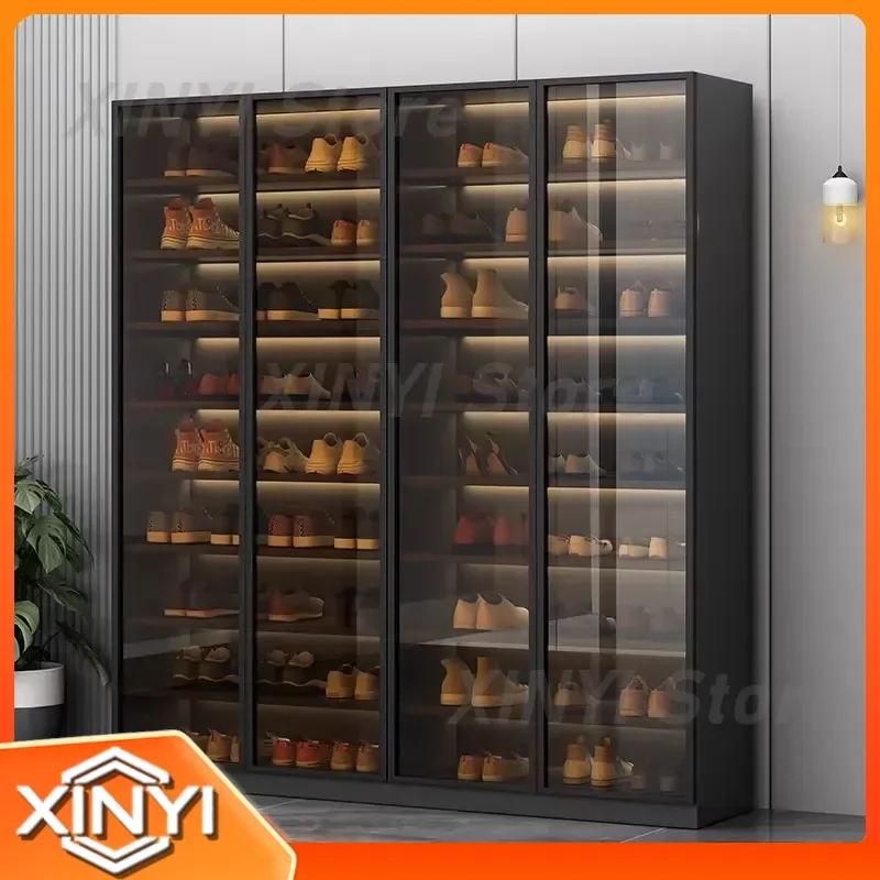Shoe Cabinet for Modern Entryway Light Luxury Glass Door Large Capacity Shoe Storage Rack for Home Hallway Organization