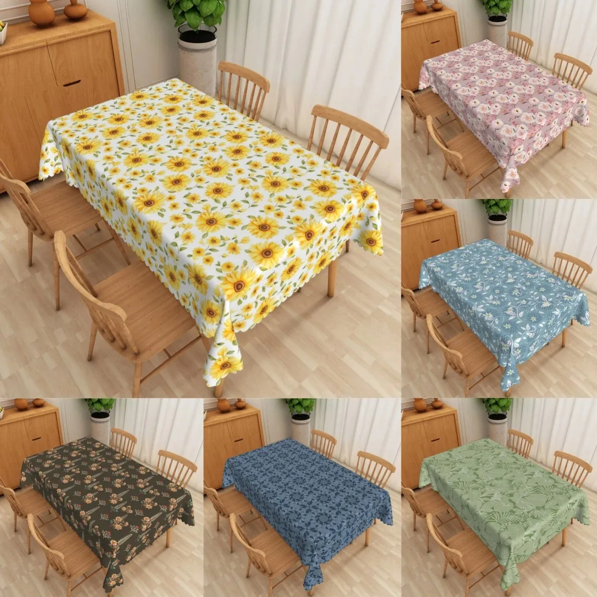

Elegant Vintage Floral Table Cloth Waterproof Polyester Rectangular Table Cover Spring Banquet Holiday Outdoor Picnic