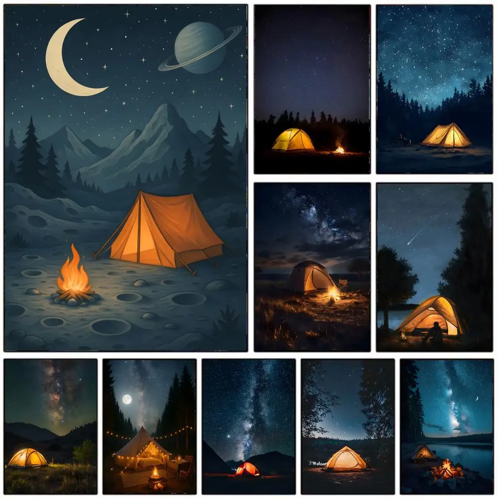 Tent Starry Camping Poster Wall Art Print Decorative Mural Home Decor Gift Unframed
