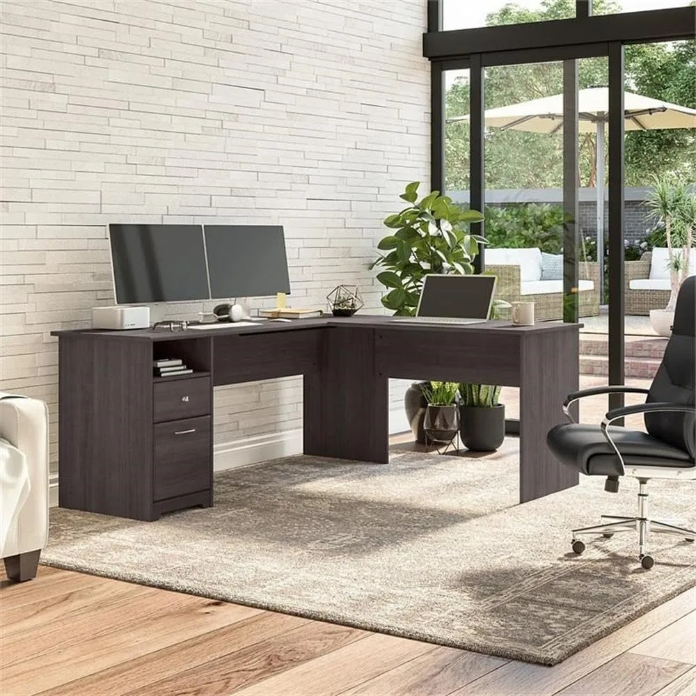 L Shaped Desk with Drawers for Executive and Home Office | Cabot Collection Corner Table with Storage and Chrome Hardware