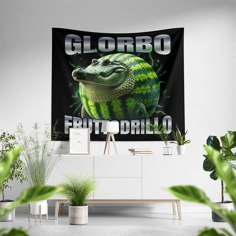 Aertemisi Glorbo Fruttodrillo Italian Brainrot Funny Meme Tapestry Wall Hanging Art for Bedroom Living Room Decor Party Backdrop