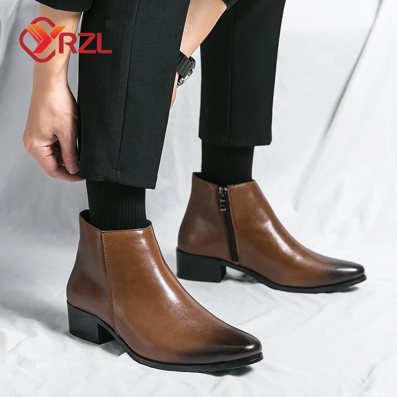 

YRZL Men's Boots PU Leather Classic British Style Casual Business Shoes High Quality Ankle Boots for Men Plus Size 46 Men Boots