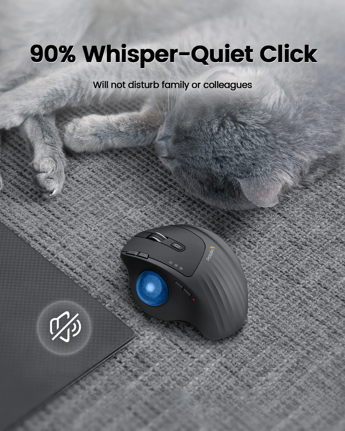 ProtoArc EM01 NL ماوس كرة التتبع اللاسلكي القابل لإعادة الشحن بلوتوث 2.4G مريح الفئران للكمبيوتر iPad Mac Windows 3 اتصال الجهاز