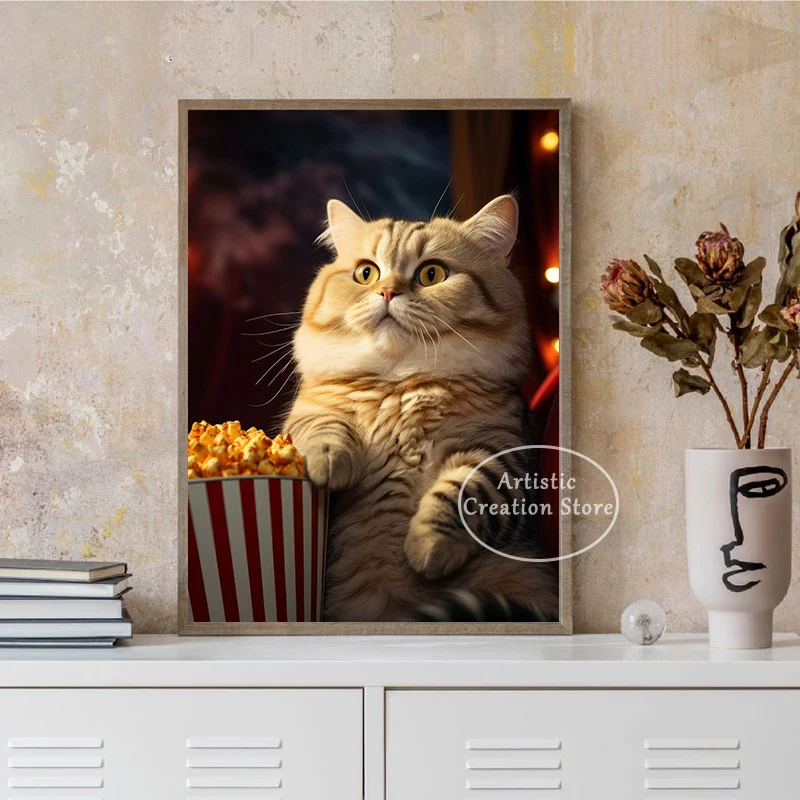 Funny Kawaii Fat Cat Toilet Newspaper Posters Scary Cat Canvas Painting Prints  Pictures Living Room Art Home Wall Decor Gifts