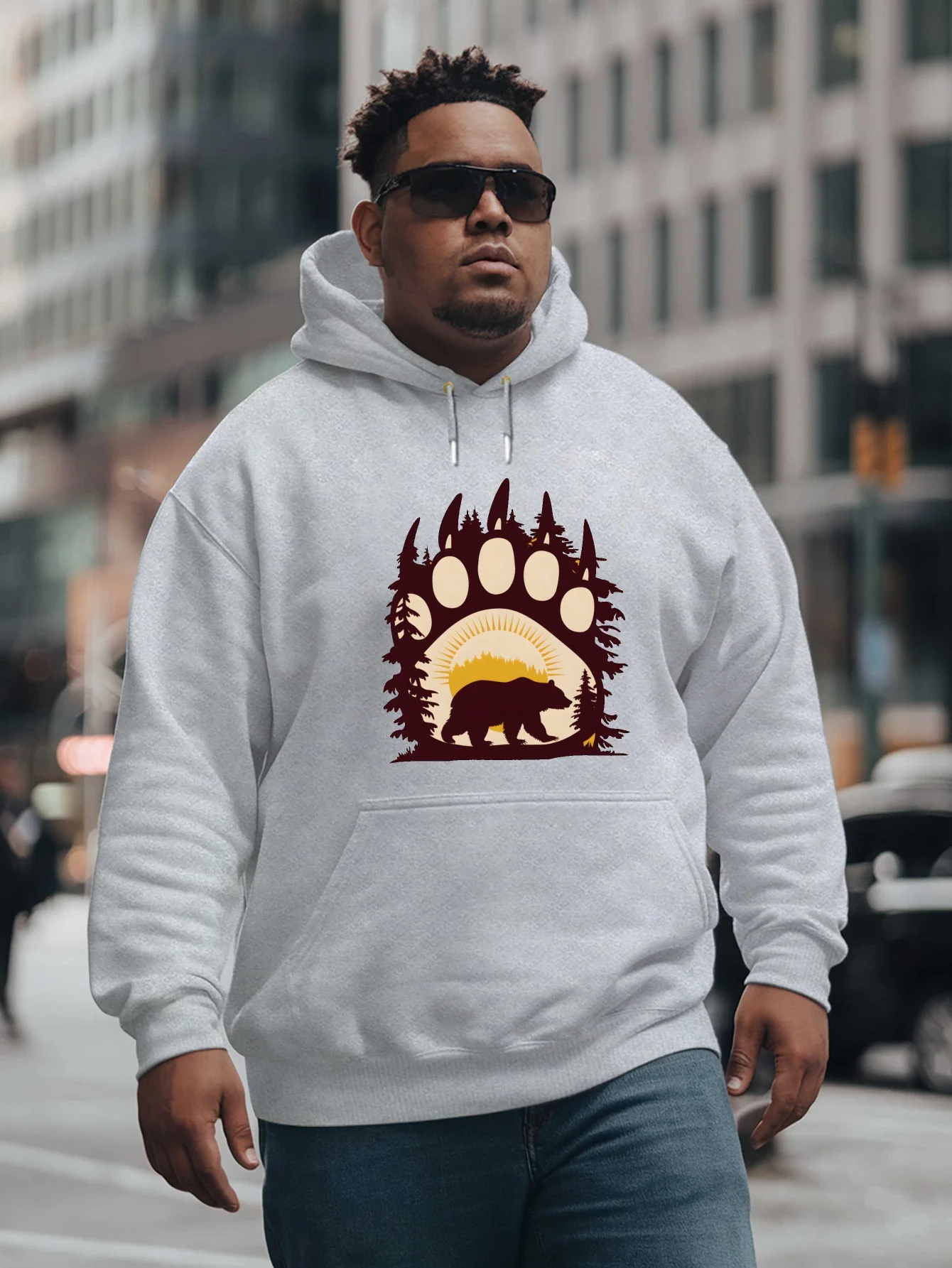 Men's and Women's Bear Paw Forest Bear Hooded Sweatshirt with Patterned Print - Outdoor Casual Hooded Pullover - Streetwear