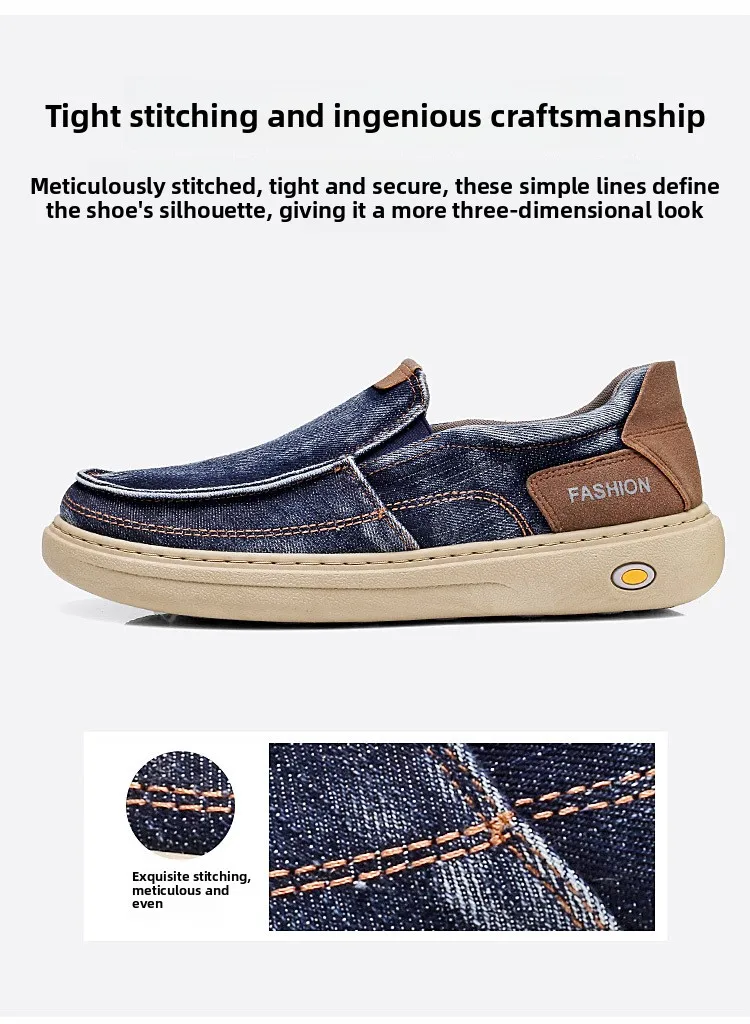 Herren Vintage Denim Slip-On Casual Loafer, weiche, dicke Sohle, atmungsaktiv, leicht, rutschfest, bequem, flache Alltagsschuhe zum Gehen – Detail 7