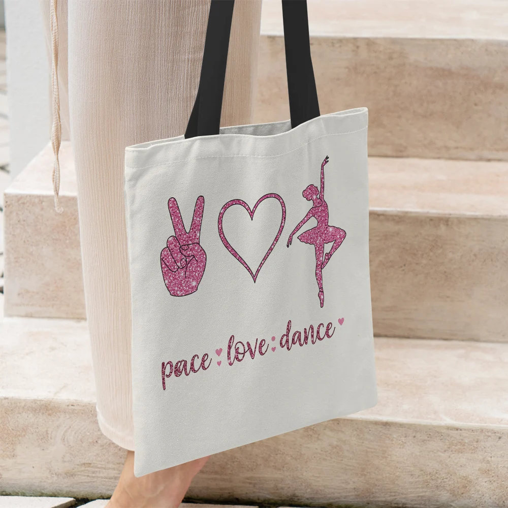 1Pc Ballet Dance Tote Bag Peace Love Dance Shoulder Bag Organizer Ballet Gift For Dancer Ballet Lover Dancer Coach Gift