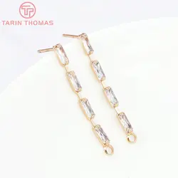 (7127) 4PCS 2x32.5MM 24K Gold Color Brass with Zircon Tassel Stud Earrings High Quality DIY Jewelry Making Findings Accessories
