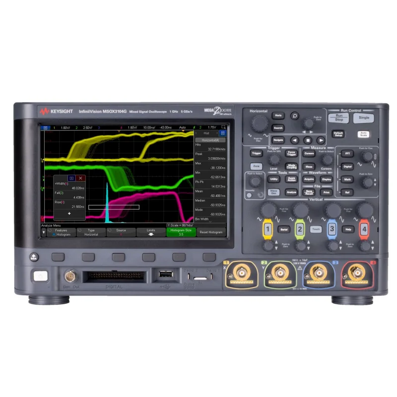 Keysight oscilloscope DSOX3054G:500 MHz,4 channels, 4 Mpts memory, 1,000,000 waveforms/sec update rate,8.5-in touch screen