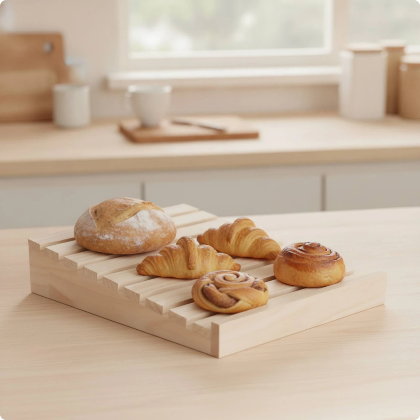 Bakery Display Tray Low-Height Slatted Bread Tray Wooden Display Riser Sturdy Stand Multi-Functional for Bakers, Cafés