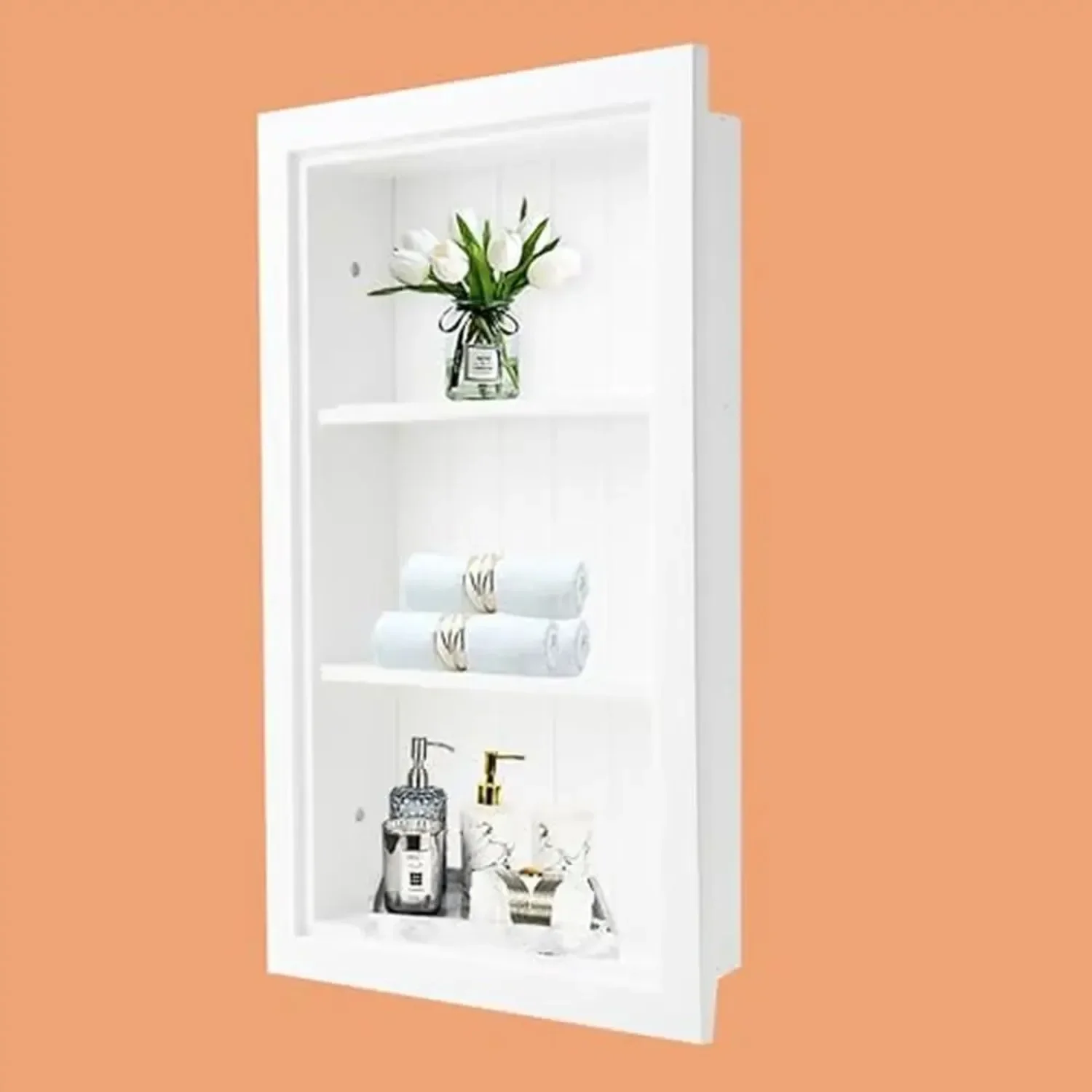 

14 ×24 Medicine Cabinet Recessed, Wall Niche, Bathroom Wall Cabinet, 3-Tier, Between Studs Shelving for Drywall(Beadboard White)