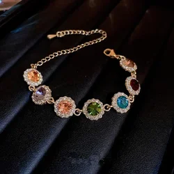 Luxurious Colorful Crystal Chain Bracelet For Women Fashion Personalized Daily Accessory Party Jewelry Birthday Anniversary Gift