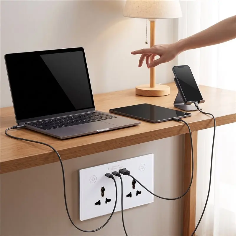 ABDJ-Smart Home Wifi Wall Socket Panel International Double Universal Outlet USB Touch 70W QC/PD3.0