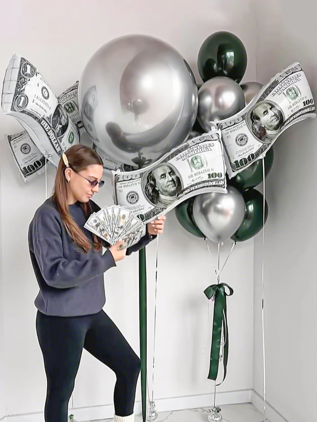 12pcs Money Bill Balloons, Large Size Fake Dollar Bill Reusable Balloons for Birthday Decoration, Casino Party - view 3