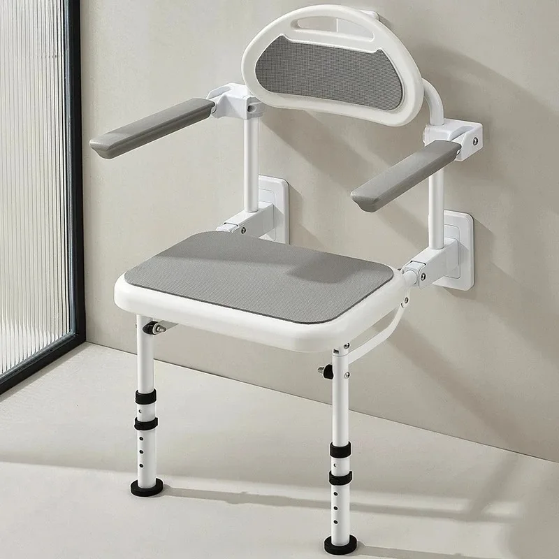 ‌Foldable Bathroom Chair Wall Mounted Shower Stool Non-Slip Chair Armrests Elderly Pregnant Women Safety Seat for Home