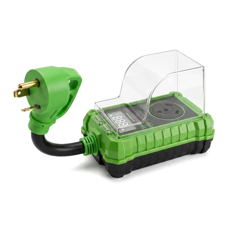 30A RV Surge Protector 18000 Joules LED Circuit Analyzer Waterproof Cover US Adapter Plug 125V for Camper Trailer