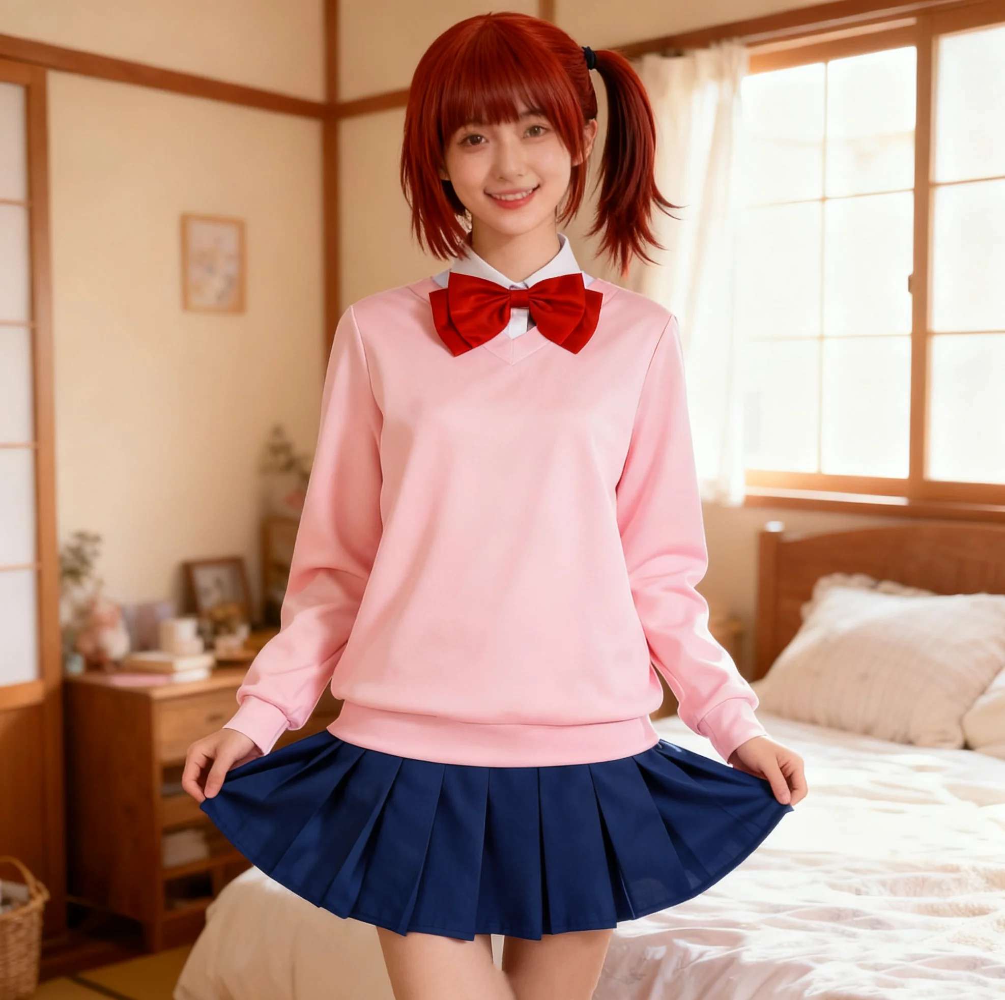 Anime Momo Ayase Cosplay Costume Wig Pink Waistcoat Outfit Shirt Sock Skirt Bow Tie Full Set Christmas Party for Girls Women