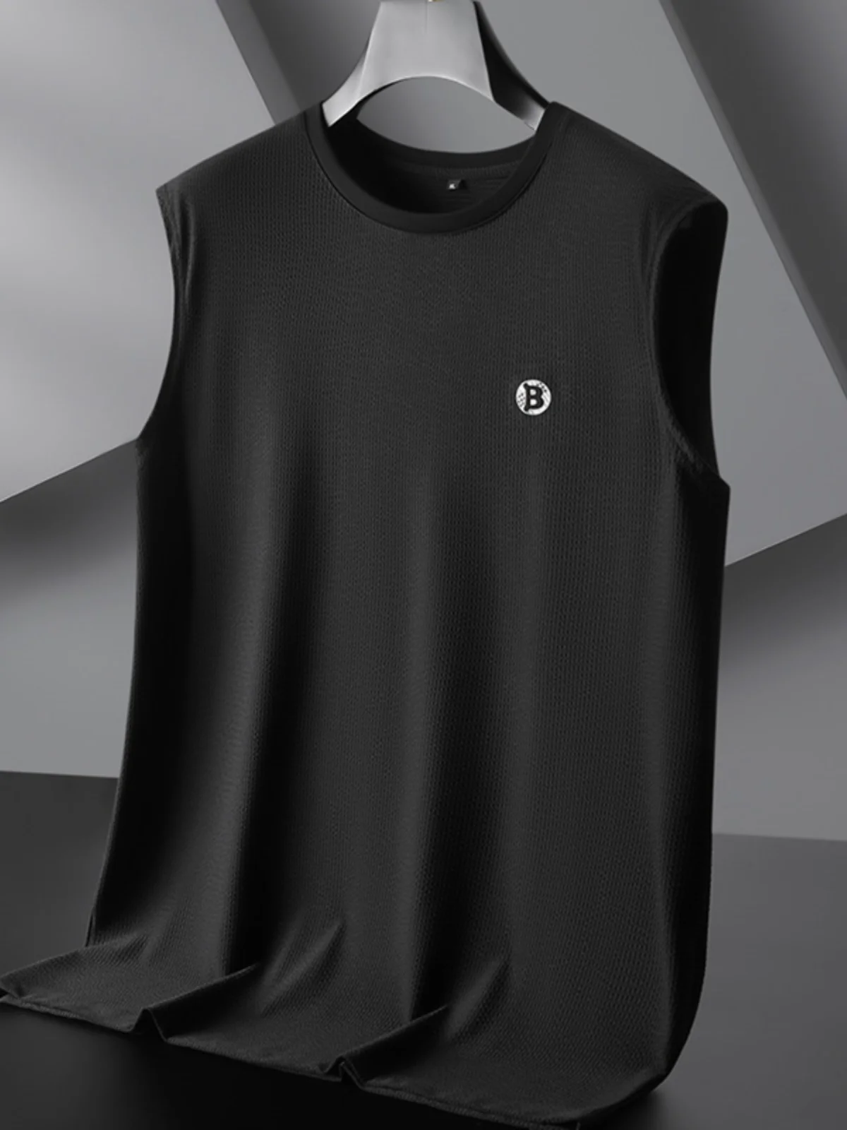 

Ice Silk Vest Men's Large Size Loose Fat round Ne Svel T-irt Men's Sports Qui Dry oulder Top Summer Faion Urb...