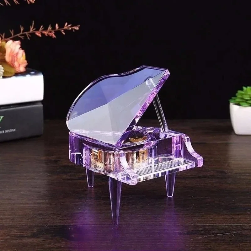 Luxury Crystal Piano Decorations  K9 Transparent Glass Colorful Piano Music Box Sky City Inquiry Decoration Birthday Girl Gift