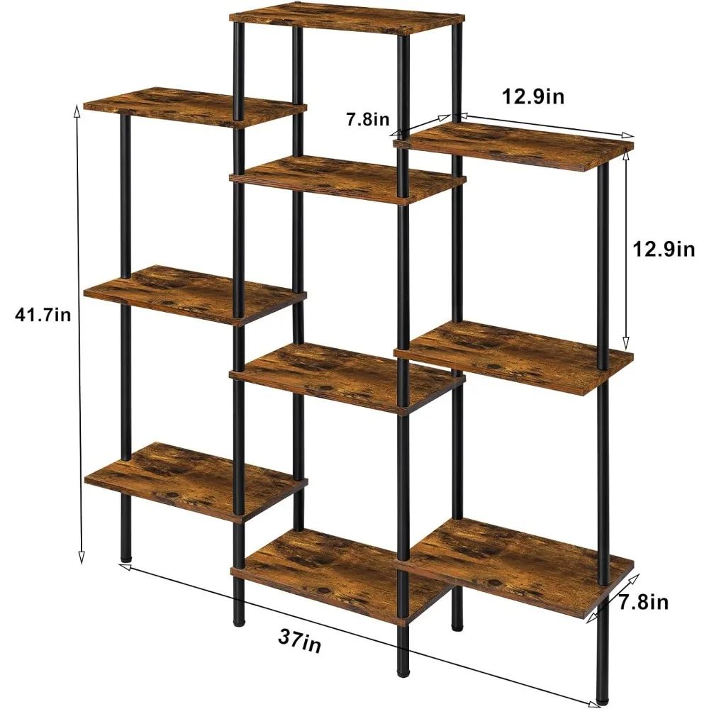 Organizer Storage Rack Display Shelf With 10 Open Shelves for Living Room Small Triple Wide Bookcase for Books CDs Balcony Book