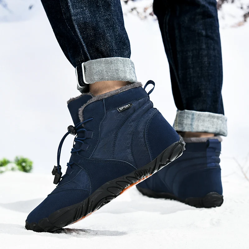 Chaussons de neige imperméables pour hommes, chaussures décontractées pour pieds nus, chaussures de travail en plein air, fourrure chaude, bottes de