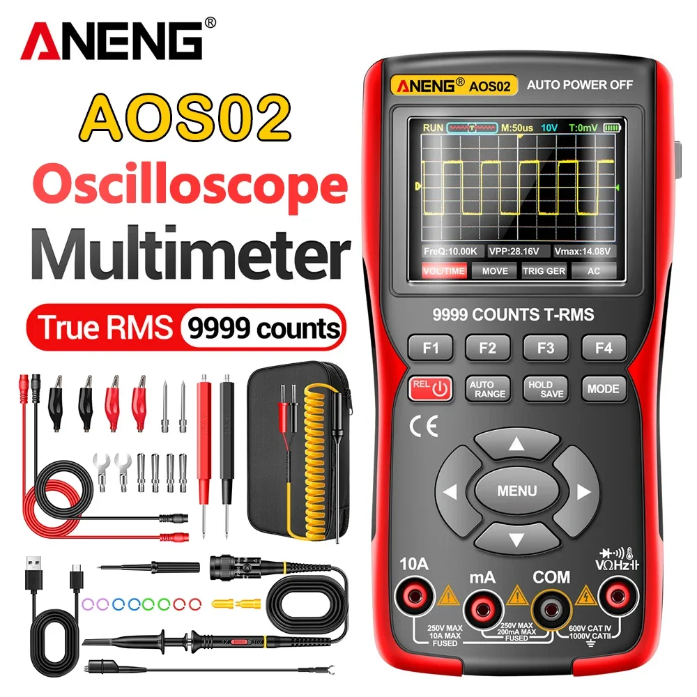 Professional Digital Oscilloscope ANENG AOS02 Multimeter True RMS 48MS/s Sampling Rate 10MHZ Analog Bandwidth Data Storage Tools