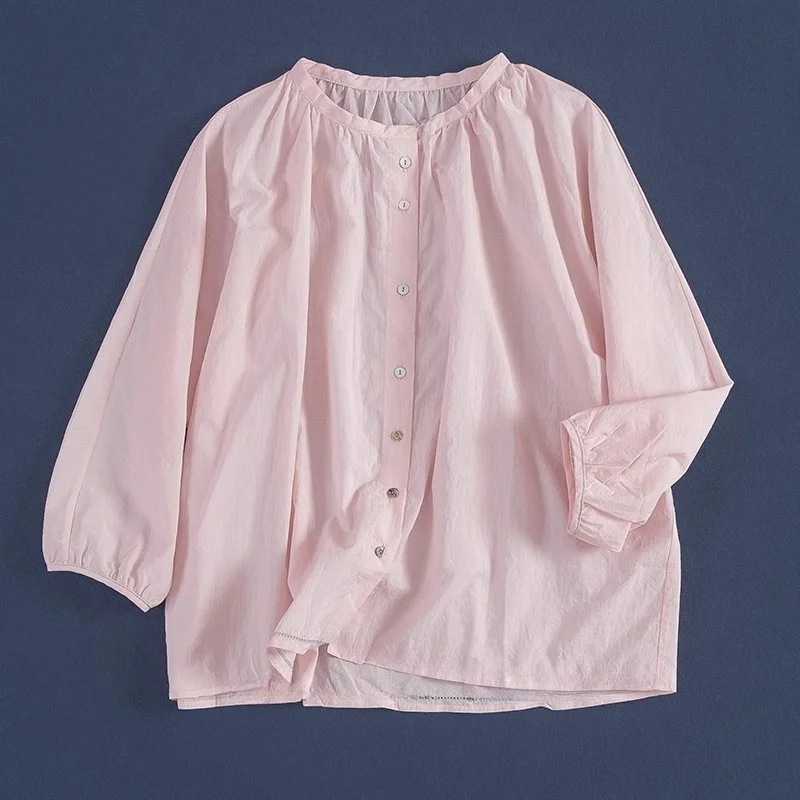 

Элегантная светло-розовая женская футболка из мериносового хлопка свободного кроя с круглым вырезом, тонкая, для повседневной носки, весна-лето, новинка