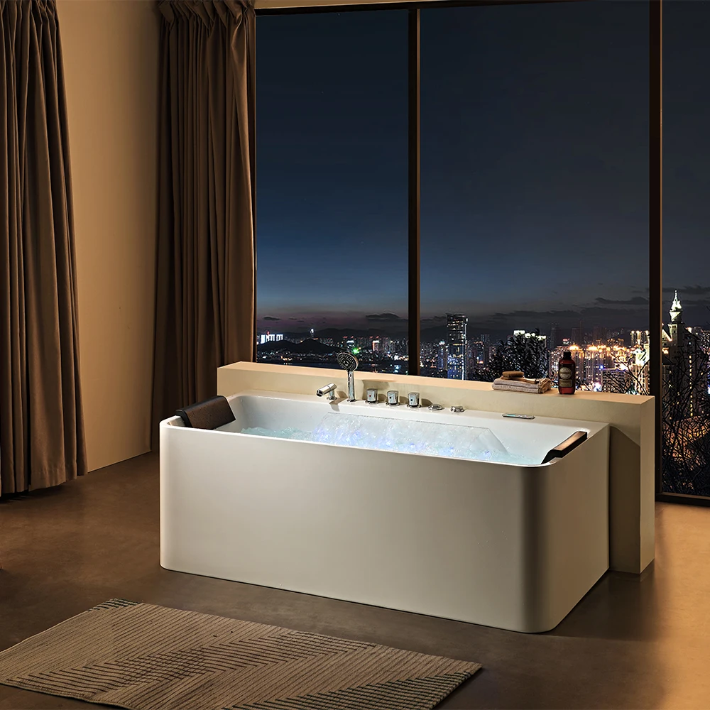 Modern Acrylic Massage Bathtub Whirlpool With Bubble Waterfall Surfing Functions