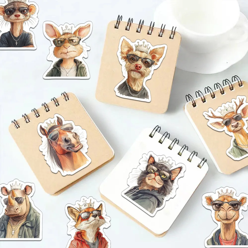 50Pcs Cool King Animal Vector Art Stickers Cartoon Animals Decal DIY Scrapbook Journal Guitar Suitcase Bottle Decorative Sticker