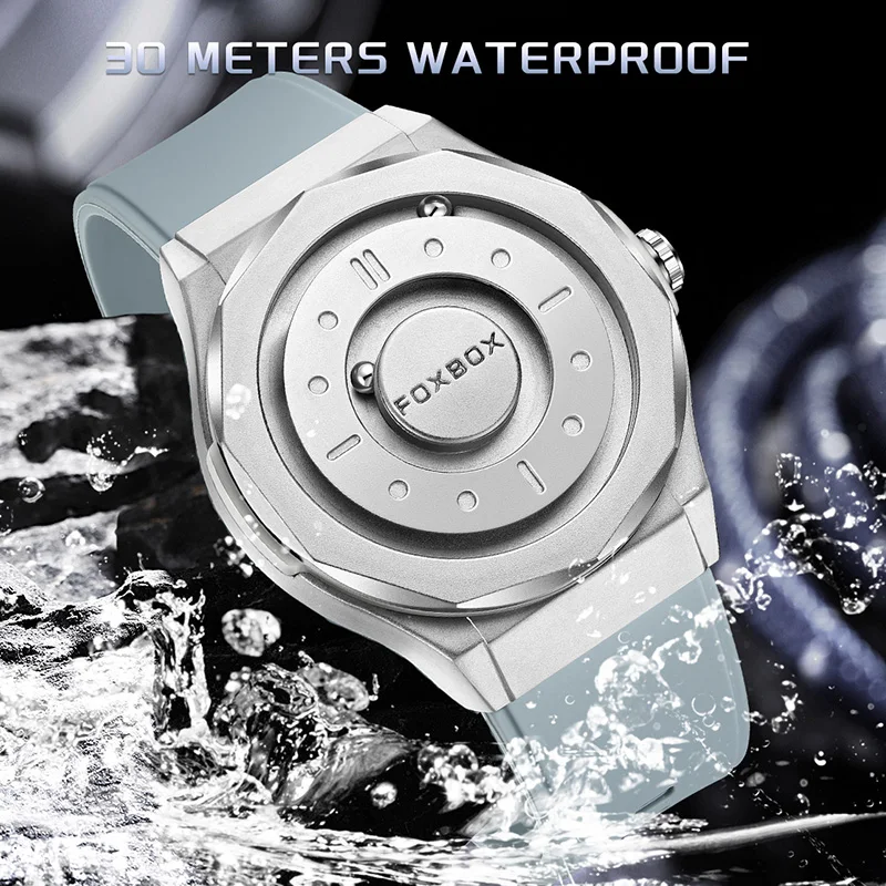 New Original FOXBOX Scrolling Pointer Magnetic Force Men's Quartz Wristwatch Fashion Military Silicone Waterproof Watch for Men image 4