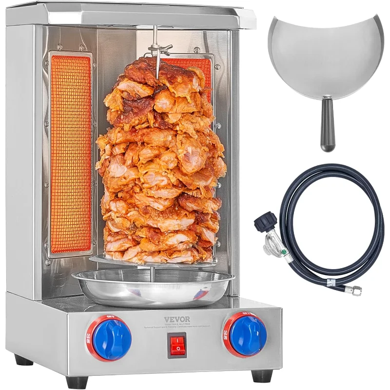 VEVOR Shawarma Grill Machine, 13 lbs Capacity, Chicken Shawarma Cooker Machine with 2 Burners, Gas Vertical Broiler Gyro