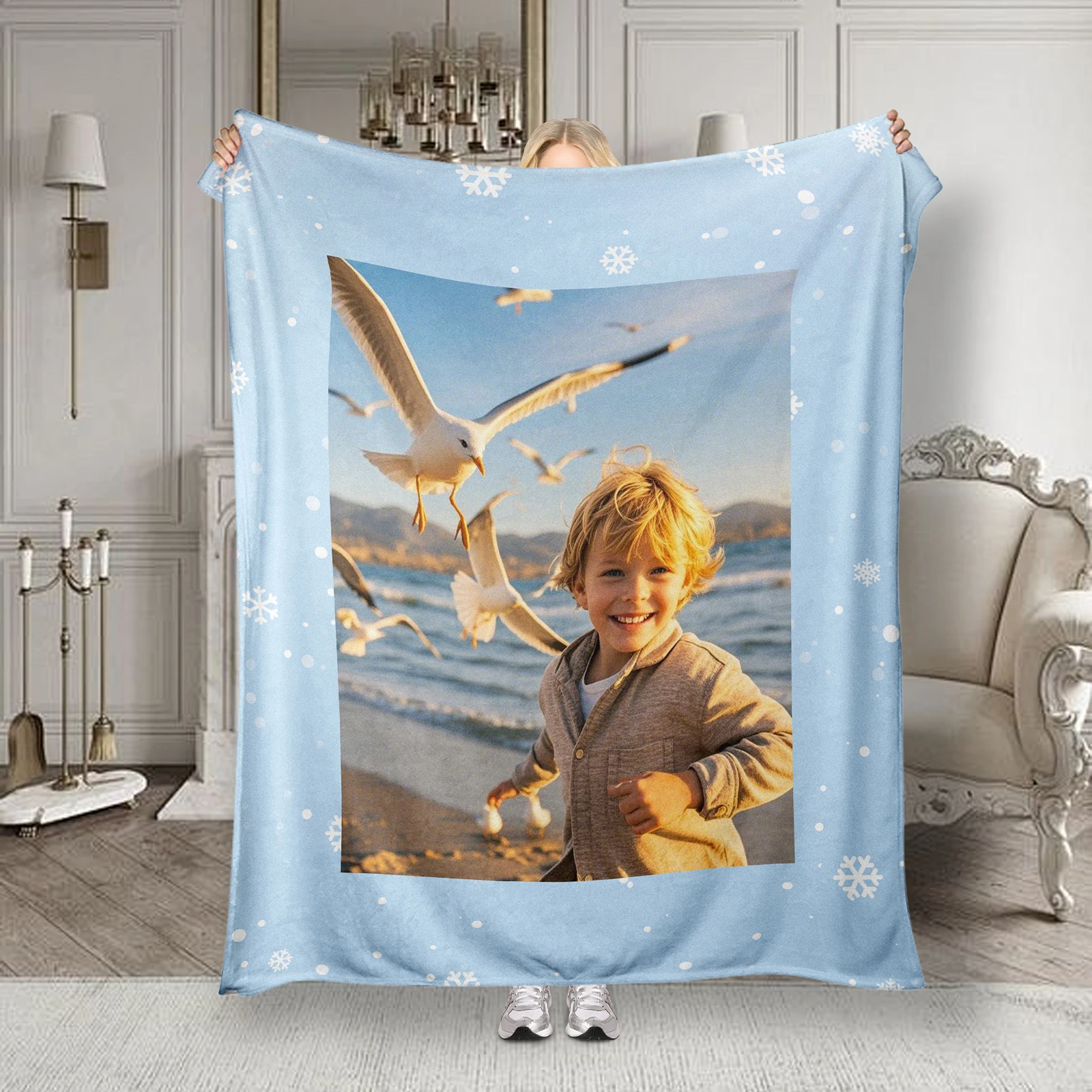 

Blue C﻿ustomized Blankets with Pictures Multipurpose Home Decorative Shawl Blanket Interesting Commemorative Gift To My Son